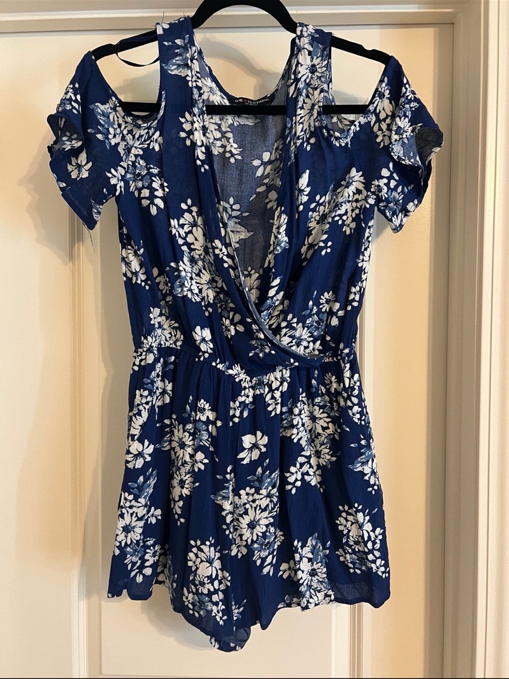 Blue Floral Cold-Shoulder Romper